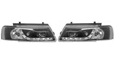 Faruri tuning Vw Passat Sedan+Combi (B5) 1997-2000 BestAutoVest partea Dreapta/ Stanga fumurii cu bec H1+H1, negru-transparent, fara motoras, cu pozitie cu LED