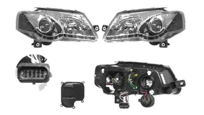 Set faruri tuning VW Passat (B6 (3C)) 01.2005-07.2010 partea Dreapta+Stanga daytime running light, tip bec H1+H7, transparent -silver, cu reglare manuala 