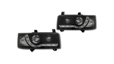 Set faruri tuning VW Transporter (T4) Multivan 07.1990-03.2003 BestAutoVest partea Dreapta+Stanga daytime running light, tip bec H1+H1, negru-transparent (fara Caravelle 1996-)