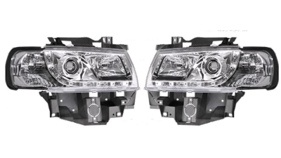 Set faruri tuning VW Transporter (T4) CARAVELLE 09.1996-03.2003 BestAutoVest partea Dreapta+Stanga daytime running light, tip bec H1+H1, transparent-silver