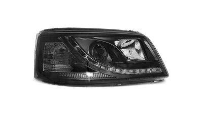 Set faruri tuning VW Transporter (T5)/Multivan 04.2003-10.2009 BestAutoVest partea Dreapta+Stanga daytime running light tip bec H1+H1, transparent-negru, cu suporti montare rapida