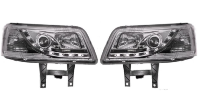 Set faruri tuning VW Transporter (T5)/Multivan 04.2003-10.2009 BestAutoVest partea Dreapta+Stanga daytime running light, tip bec H1+H1, transparent-silver, cu suport montare repida