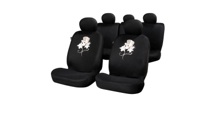 Set huse scaune auto Rose Skull , Fata + Spate compatibile cu modelele cu Airbag in scaune