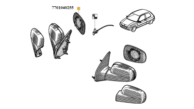 Geam Oglinda Dacia Logan 2004-2007; Renault Clio 1, Clio II, Megane I, Micra 2003-2010, Modus 2004-2007; Scenic 1999-2003, Thalia 1999-2002; Sticla partea dreapta, fara incalzire, 7701040255,  piesa originala OE