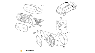 Geam Oglinda Renault Megane 2 2002-2008, Clio III 2005-2009, Scenic 2 2003-2009; Sticla partea stanga cu incalzire, 7701054752,  piesa originala OE