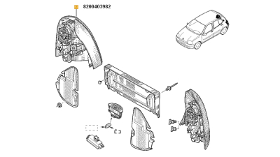 Lampa Spate Renault Symbol/Thalia 2002-10.2008 Cu Semnalizare Alba, stop partea Dreapta, 8200403982,  piesa originala OE