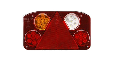Stop spate lampa Universal, spate, omologare ECE, 12/24V,140mm, 238x138x54mm, cu lumina de dat inapoi, led, suport surub, cu reflector triunghi,, Stanga