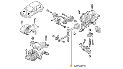 Suport Elastic Motor Renault Clio II 2001-2012, Kangoo 2001-2008; suport motor 1.5 dci/1.6 16V, 8200151995,  piesa originala OE