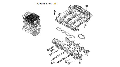 Surub Fixare filtru aer, carburare Dacia Solenza, Logan I, Logan II, Duster, Sandero, Renault Kangoo Laguna 2, Megane 2, Megane III, Master II. 8200668704,  piesa originala OE