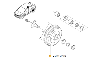 Tambur Frana spate Dacia Logan 03.2007-2012, diametru 203mm, Twingo i, Symbol/Thalia, 432023259R,  piesa originala OE