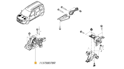 Tampon Motor Dreapta motorizare 1.5 dci Dacia Logan II 2012-; Sandero II 2012-; Duster 2012- versiune 4x2, Dokker 02.2015-, Lodgy, Renault Clio IV, 113758078R,  piesa originala OE