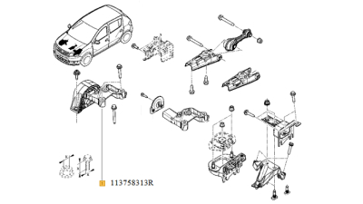 Tampon Motor Dreapta Dacia Logan II 05.2014-, Sandero 2 05.2014-, Renault Clio 4; motorizare 0.9 TCE, 113758313R,  piesa originala OE