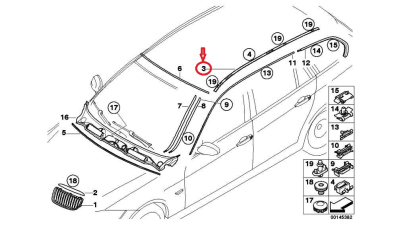 Ornament pavilion dreapta Bmw Seria 3 E91 Touring; original 51137124260 bandou plafon
