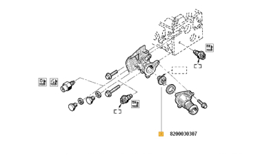Termostat 83gr motor 1.6 DACIA DOKKER LODGY LOGAN SANDERO NISSAN KUBISTAR RENAULT CLIO KANGOO MEGANE, 8200030307,  piesa originala OE