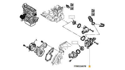 Termostat Renault Espace 3, Laguna 1, Megane 1; motor 2.0 / 2.0i, 7700116078,  piesa originala OE