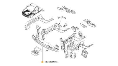 Traversa Extrema Fata Renault Megane III 2008-11.2013, armatura bara fara, intaritura metalica, 752100003R,  piesa originala OE