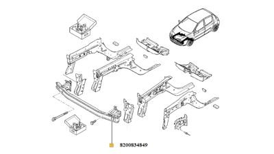 Traversa Extrema fata Renault Modus, Clio III 2005-2014, armatura bara fara, intaritura metalica, 8200834849,  piesa originala OE