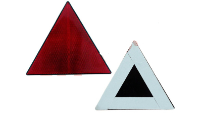 Triunghi reflectorizant BestAutoVest omologat ECE, H 140mm, fixare cu banda dublu adeziva, culoare rosu