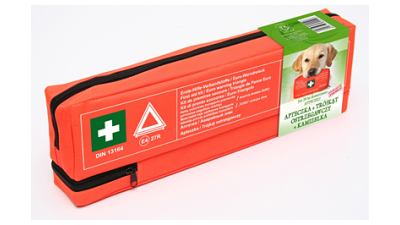 Kit siguranta auto 450x140x50 mm contine: Trusa sanitara , Triunghi reflectorizant si Vesta reflectorizanta verde