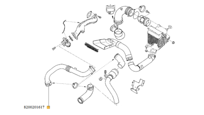 Tub Aer supraalimentare turbocompresor Renault Megane II motor 1.9 dci, furtun, 8200201617,  piesa originala OE