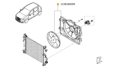 Ventilator Radiator GMV Dacia Dokker, Duster 2010-2018; Lodgy, Logan II 2012-; Sandero II 2012-; Renault Captur, Clio IV, electroventilator, 214818009R,  piesa originala OE