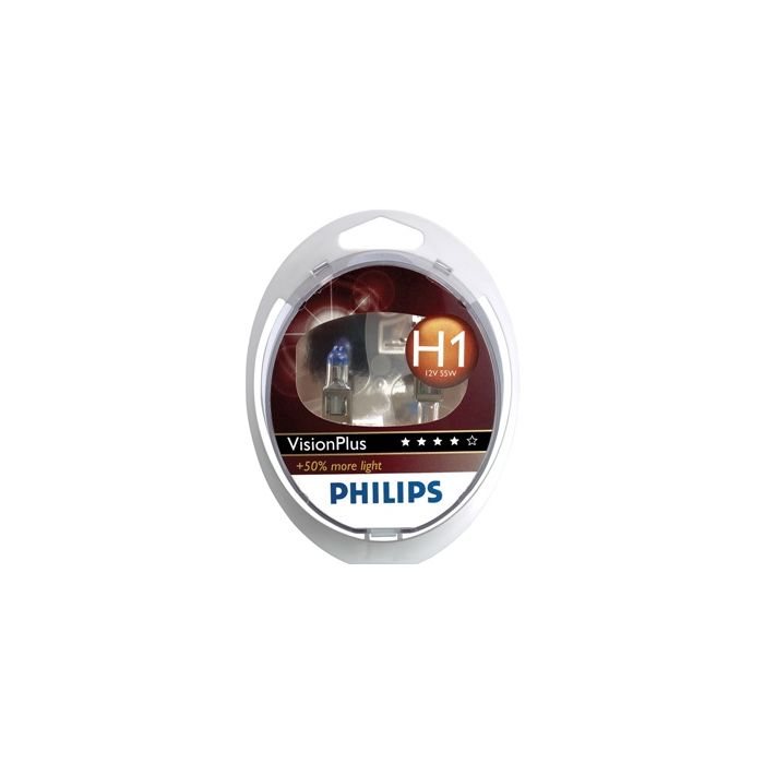 Becuri Halogen pentru far Philips H1 Vision Plus + 50% lumina 12V 55W set de 2 buc