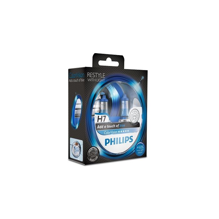 Set 2 becuri auto cu halogen pentru far Philips ColorVision Blue H7 12V 55W PX26D