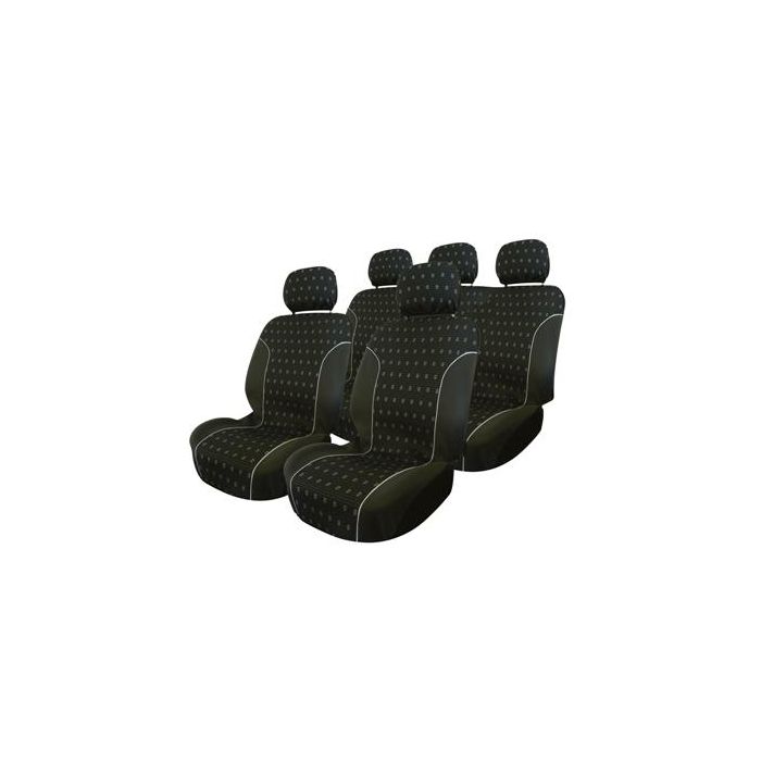 Set huse scaune auto Kia Rio 2 pana in 2011, Carpoint Charcoal 9 buc (huse fata + bancheta + 5 tetiere)