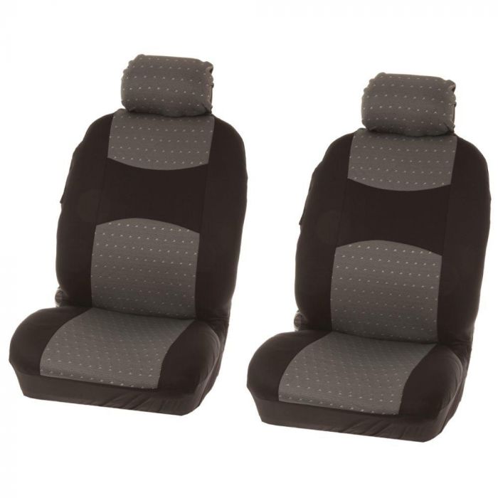 Set huse scaune fata auto Ford Fusion, Carpoint Cicago gri 4 buc ( 2 huse scaune fata + 2 huse tetiere )
