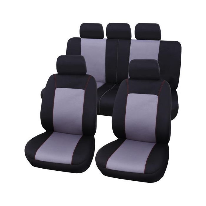 Set huse scaune fata - spate auto Citroen C3, Carpoint Lisboa 9 buc gri-negru