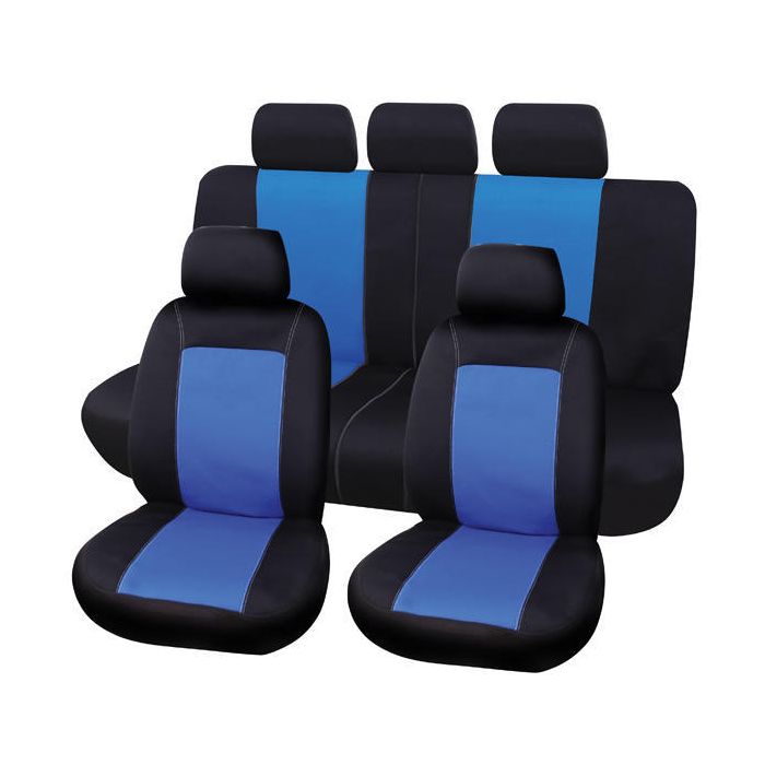 Set huse scaune fata - spate auto Seat Toledo, Carpoint Lisboa 9 buc albastru/negru