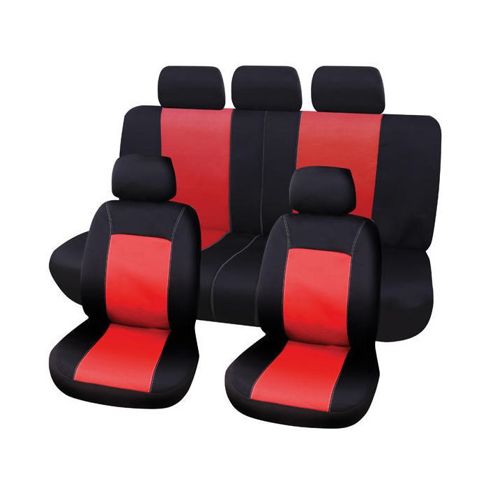 Set huse scaune fata - spate auto Citroen C4, Carpoint Lisboa 9 buc rosu/negru