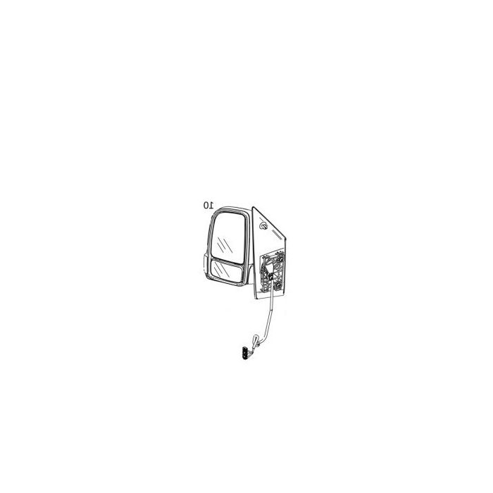 Oglinda usa exterioara Mercedes Sprinter, 02.2018-, partea Stanga, reglare electrica; carcasa neagra; incalzit; sticla convexa; geam cromat; 10 gauri / 6 pini; scurt, cu Lucas; cu functie de unghi mort, View Max