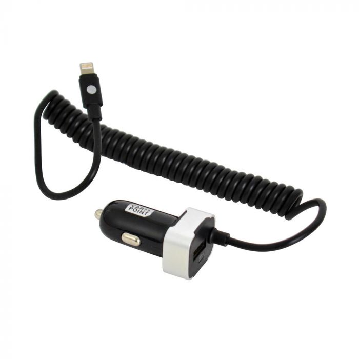 Incarcator auto Carpoint cu cablu conector hibrid MicroUSB MFi Dock 8pin 1x iesire USB 2 0 2 4A 12V 24V lungime 150cm