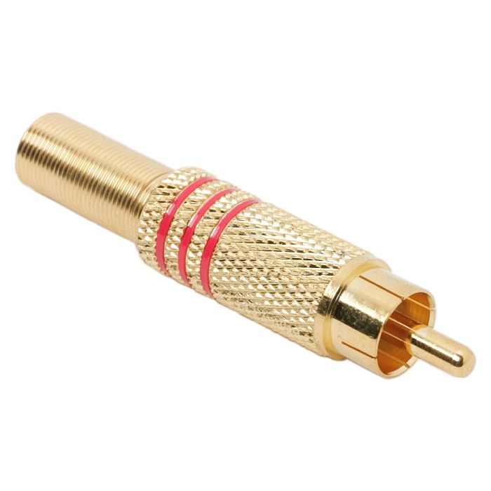 Fisa RCA placat cu aur pentru cablu de maxim 6 mm, marcaj rosu, set 10 buc
