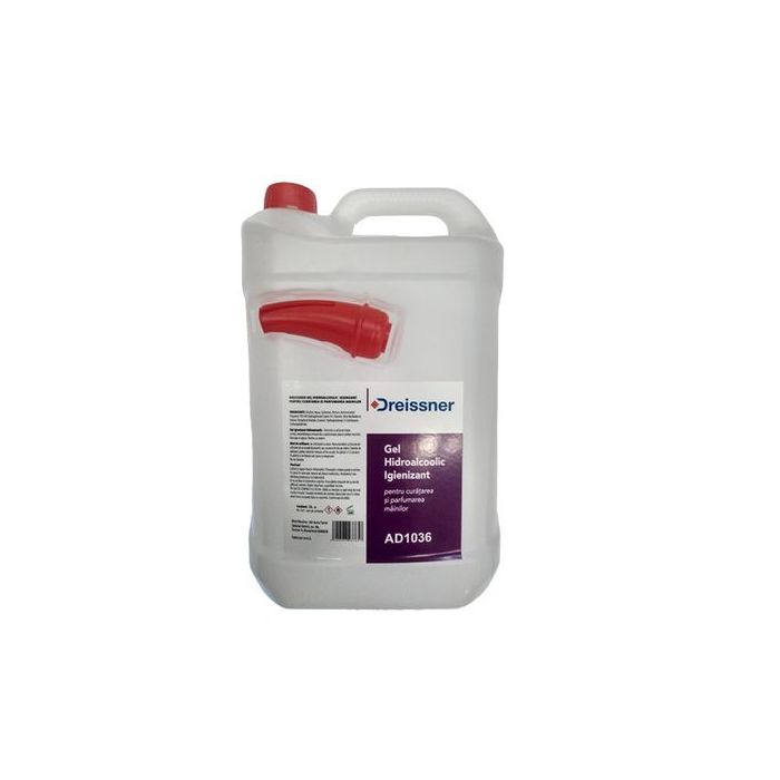 Gel dezinfectant hidroalcooloc igienizant pentru maini Dreissner 5 litri, cu Aloe Vera si  Vitamina E