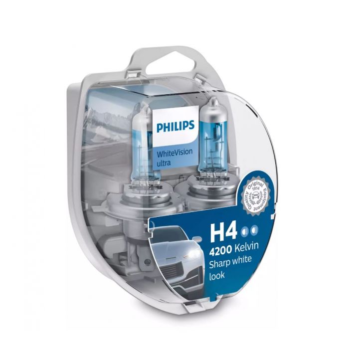 Set 2 becuri auto cu halogen pentru far Philips WhiteVision ultra H4 , 2342WVUSM