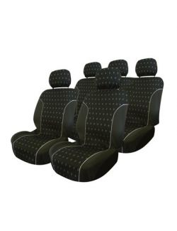 Set huse scaune auto Ford Fusion, Carpoint Charcoal 9 buc (huse fata + bancheta + 5 tetiere)