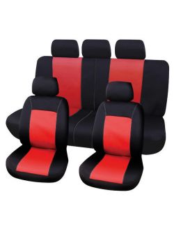 Set huse scaune fata - spate auto Dacia Logan Sedan, Carpoint Lisboa 9 buc rosu/negru