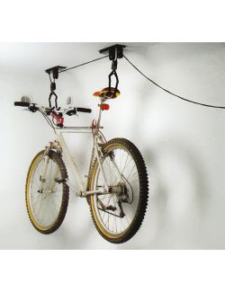 Suport bicicleta, Dresco, scripete, fixare tavan, carlige duble, material otel, maxim 20 kg, negru