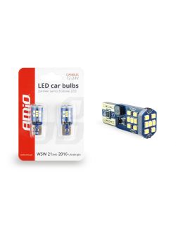 Bec de pozitie tip LED UltraBright Canbus T10 W2 1x9 5 W5W 12V 24V 21 SMD 2016 culoare alb AMIO set 2 buc