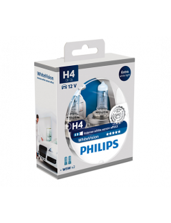 Set 2 becuri auto cu halogen pentru far Philips White Vision H4 12V 60/55W P43t-38
