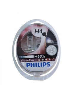 Set 2 buc becuri auto cu halogen pentru far H4 PHILIPS Vision Plus +60% mai multa lumina 12V 55W