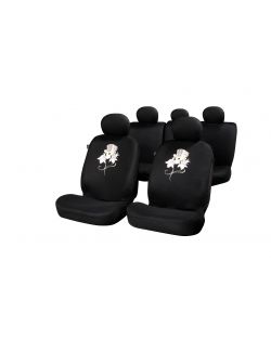 Set huse scaune auto Rose & Skull Huse auto Fata + Spate compatibile cu modelele cu Airbag in scaune